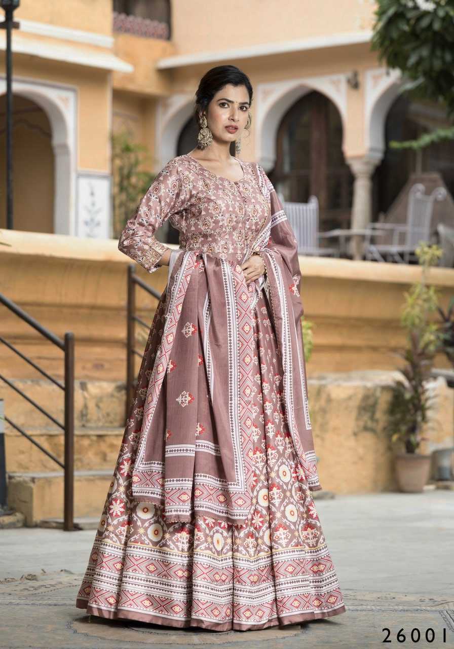 YNF DOLA SILK RIN131 SAMANTA GOWNS WHOLESALE PRINTED LONG SILK GOWNS MANUFACTURER - Deevit International