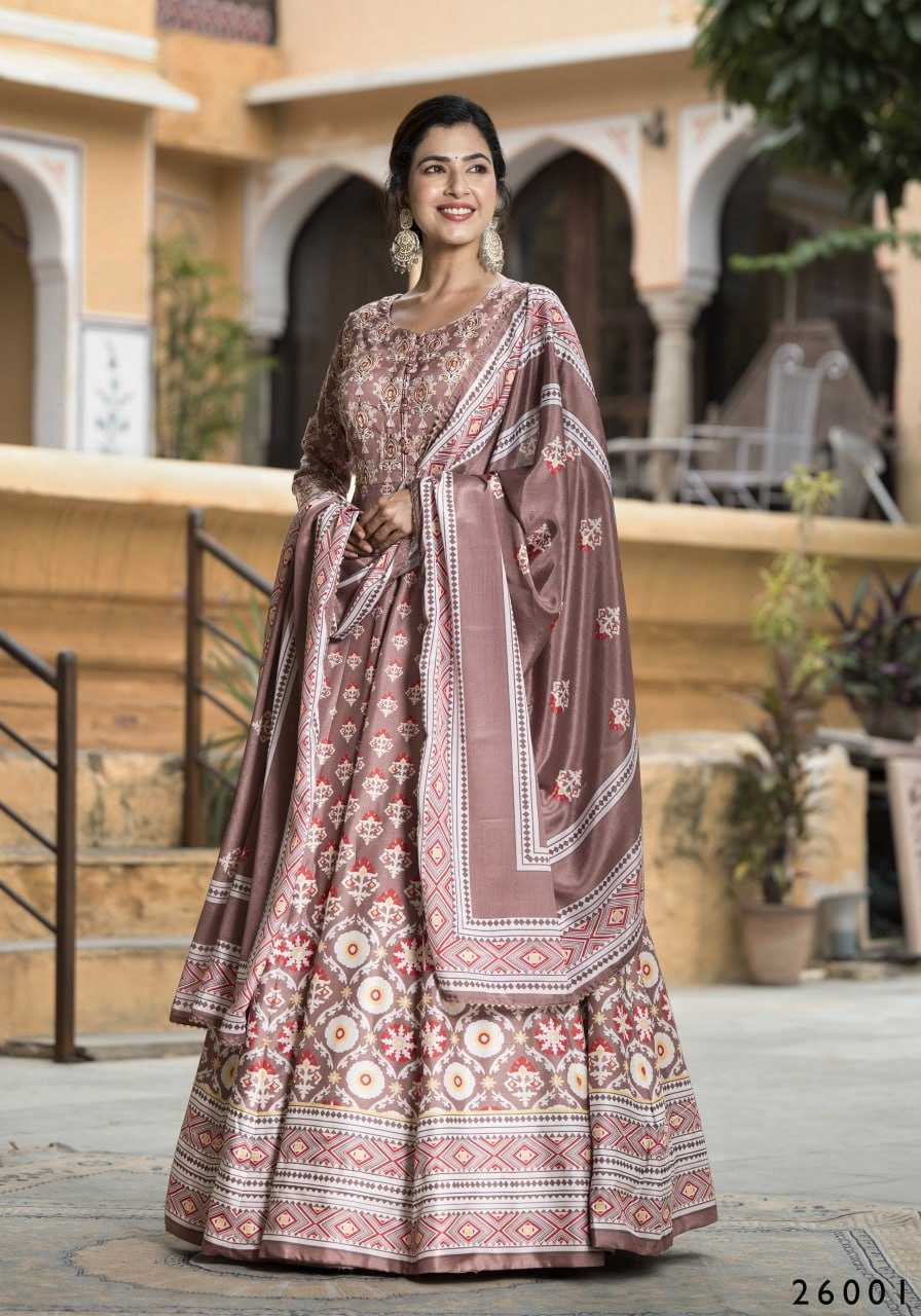 YNF DOLA SILK RIN131 SAMANTA GOWNS WHOLESALE PRINTED LONG SILK GOWNS MANUFACTURER - Deevit International