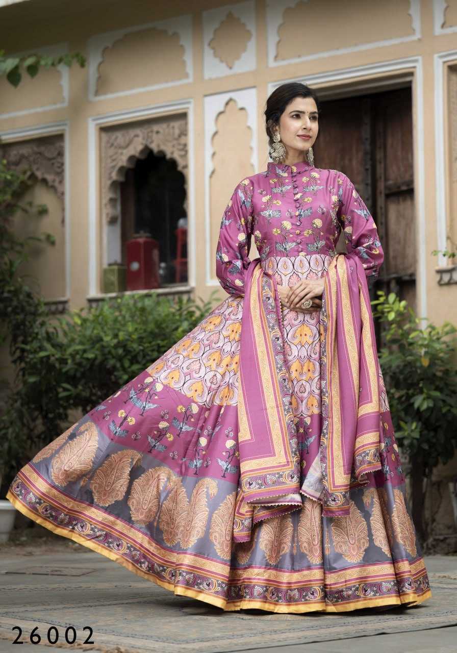 YNF DOLA SILK RIN131 SAMANTA GOWNS WHOLESALE PRINTED LONG SILK GOWNS MANUFACTURER - Deevit International