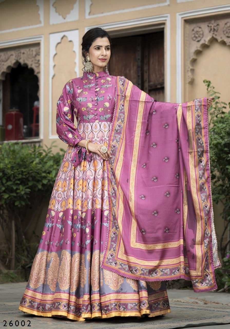 YNF DOLA SILK RIN131 SAMANTA GOWNS WHOLESALE PRINTED LONG SILK GOWNS MANUFACTURER - Deevit International