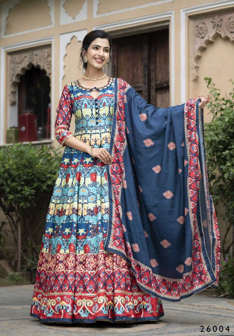 YNF DOLA SILK RIN131 SAMANTA GOWNS WHOLESALE PRINTED LONG SILK GOWNS MANUFACTURER - Deevit International