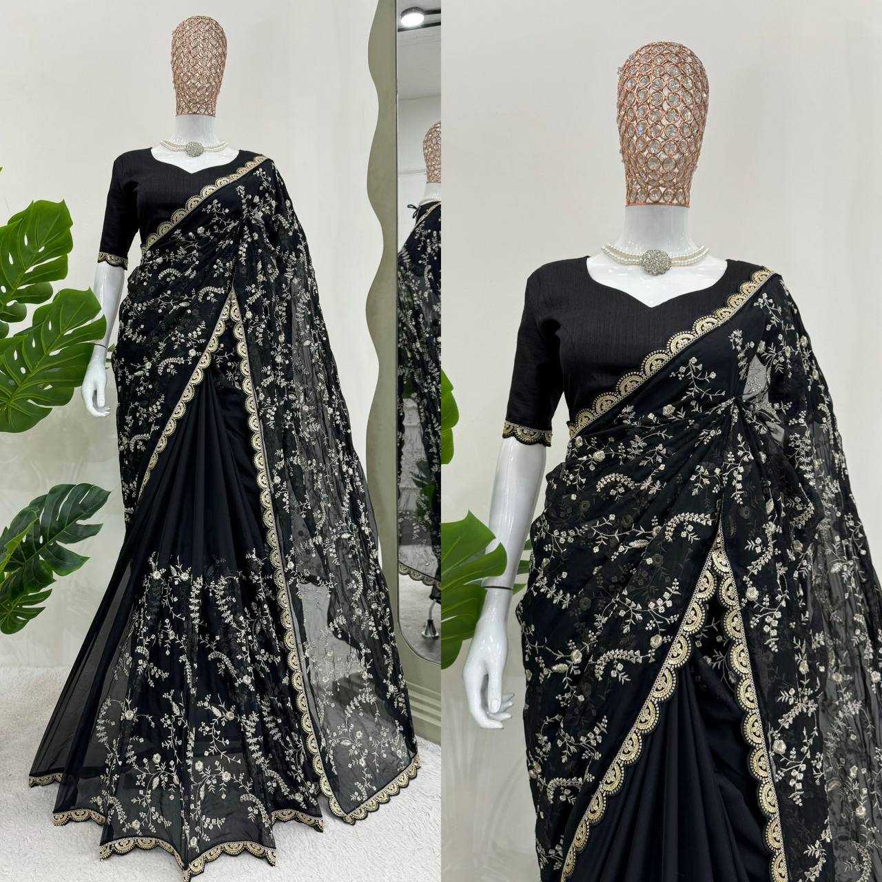 YNF HEAVY SILK RIN133 8088 SAREES WHOLESALE SEQUENCE DESIGNER BLACK SILK SAREES MANUFACTURER - Deevit International