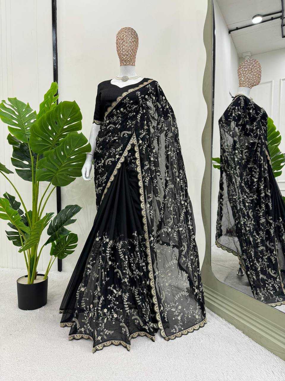 YNF HEAVY SILK RIN133 8088 SAREES WHOLESALE SEQUENCE DESIGNER BLACK SILK SAREES MANUFACTURER - Deevit International