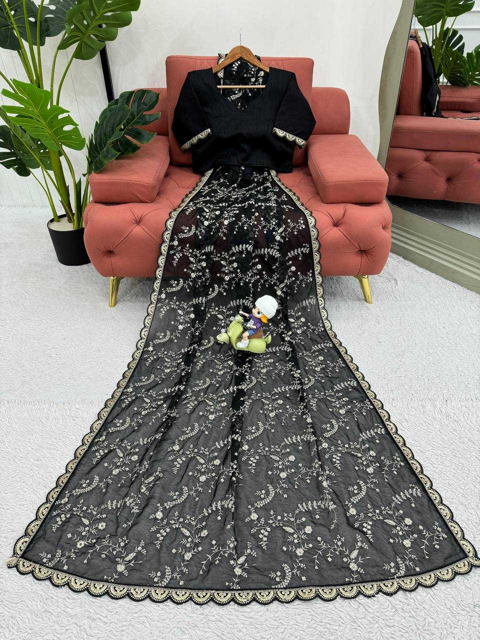 YNF HEAVY SILK RIN133 8088 SAREES WHOLESALE SEQUENCE DESIGNER BLACK SILK SAREES MANUFACTURER - Deevit International