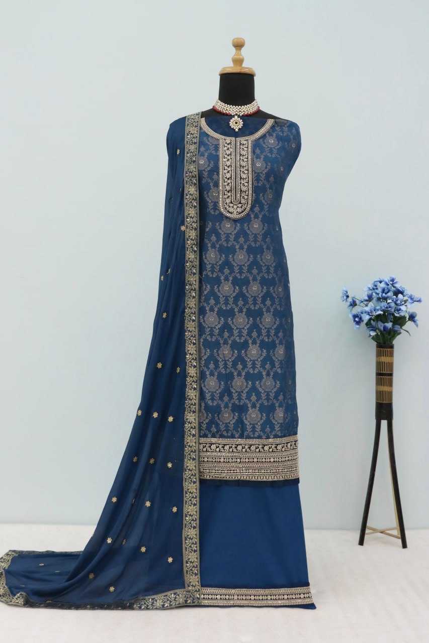 YNF JEQUARD SILK RIN131 NIDHI SUITS & DRESSES WHOLESALE EMBROIDERY ZARI WORK SEMI STITCH SUITS MANUFACTURE - Deevit International