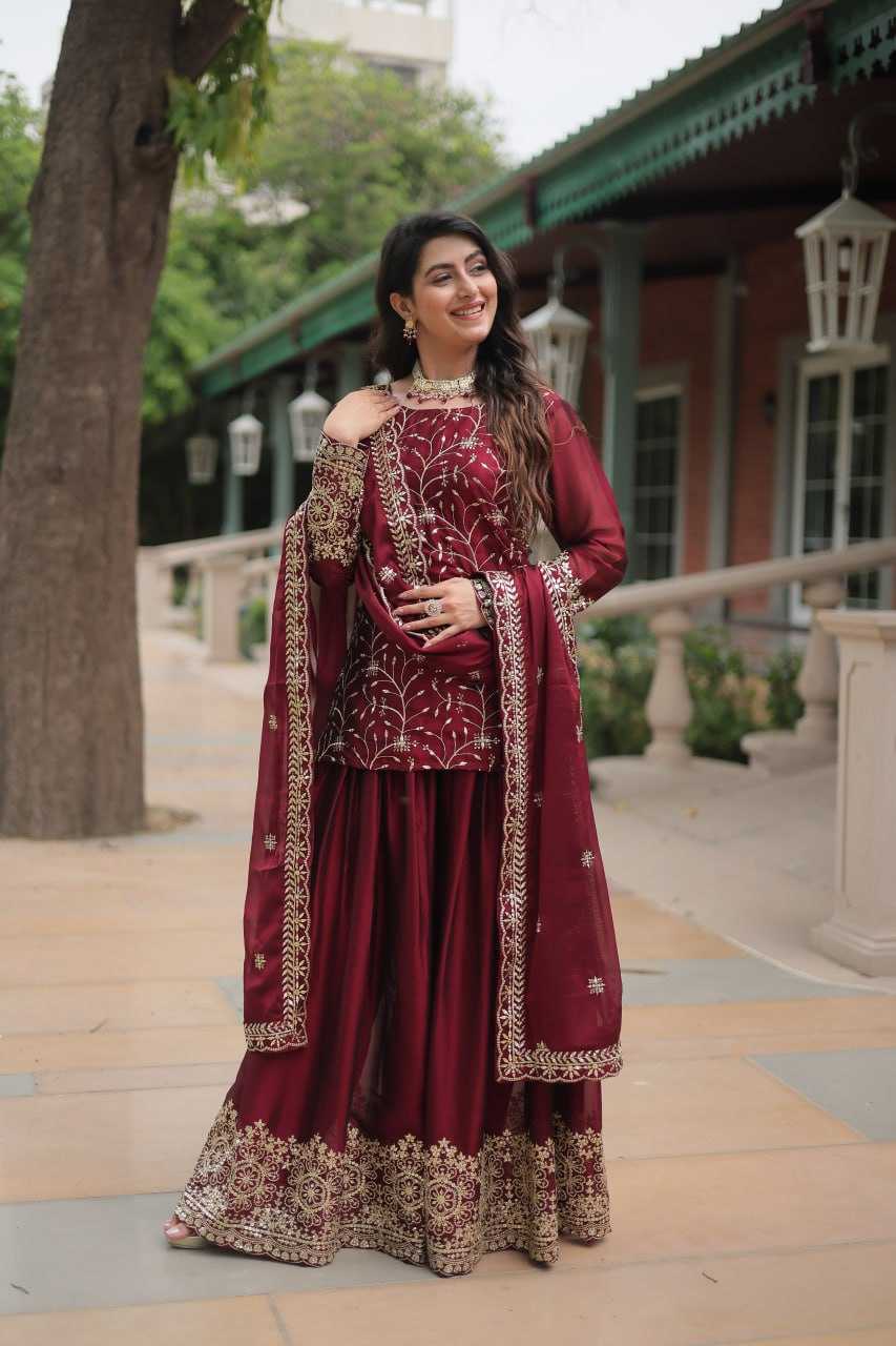 YNF RANGOLI SILK KESH215 1132 SUITS & DRESSES WHOLESALE EMBROIDERY LADIES SILK PALAZZO SUITS MANUFACTURE - Deevit International