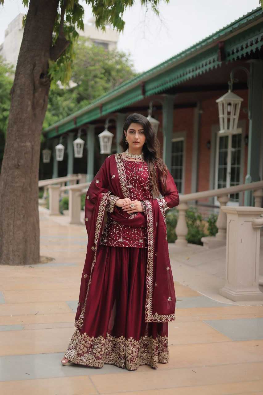 YNF RANGOLI SILK KESH215 1132 SUITS & DRESSES WHOLESALE EMBROIDERY LADIES SILK PALAZZO SUITS MANUFACTURE - Deevit International