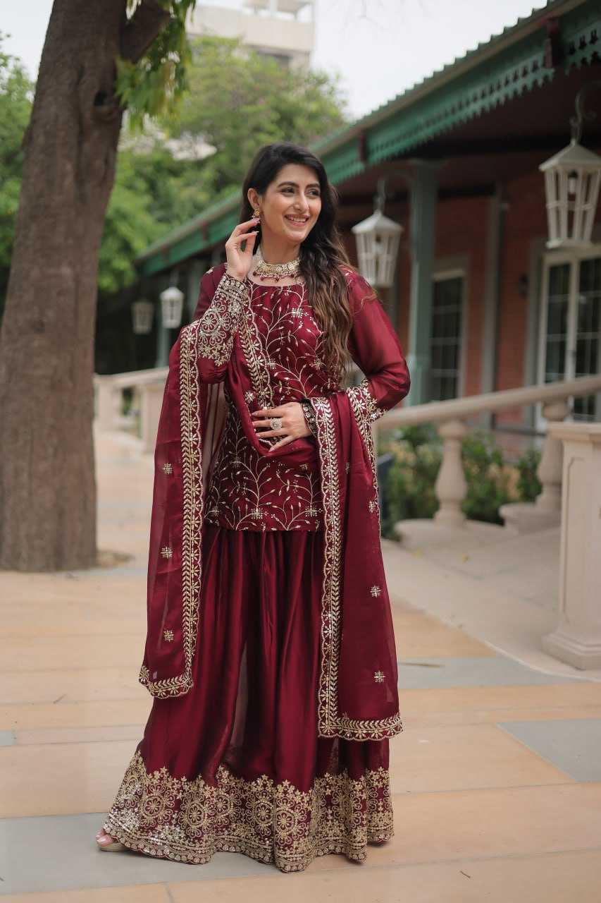 YNF RANGOLI SILK KESH215 1132 SUITS & DRESSES WHOLESALE EMBROIDERY LADIES SILK PALAZZO SUITS MANUFACTURE - Deevit International