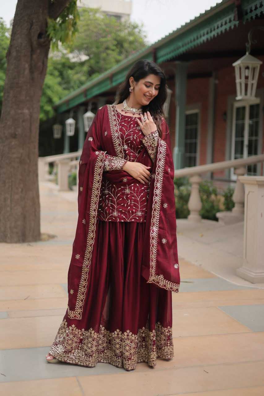 YNF RANGOLI SILK KESH215 1132 SUITS & DRESSES WHOLESALE EMBROIDERY LADIES SILK PALAZZO SUITS MANUFACTURE - Deevit International