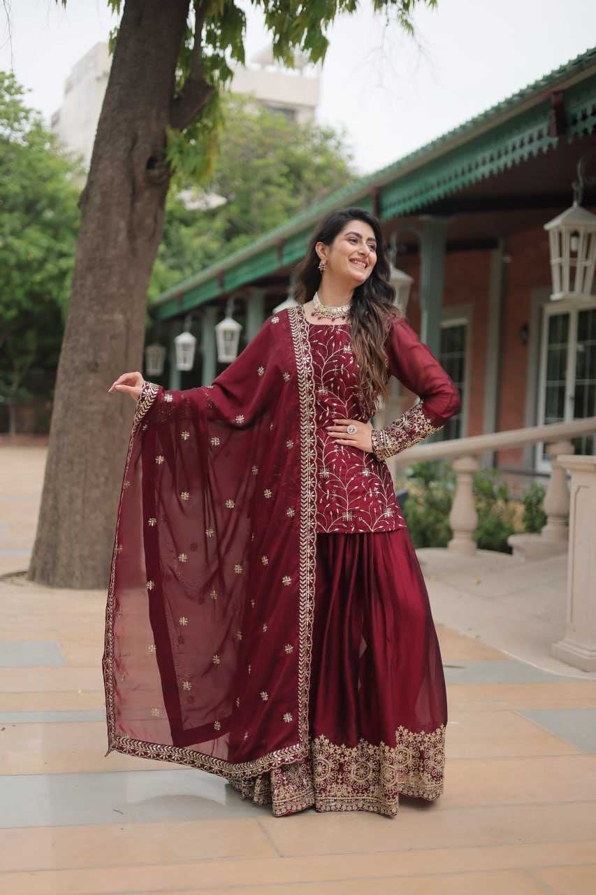 YNF RANGOLI SILK KESH215 1132 SUITS & DRESSES WHOLESALE EMBROIDERY LADIES SILK PALAZZO SUITS MANUFACTURE - Deevit International