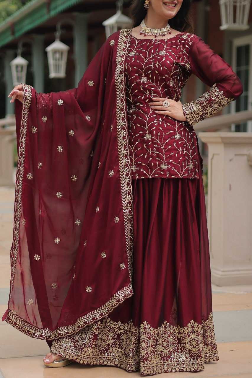 YNF RANGOLI SILK KESH215 1132 SUITS & DRESSES WHOLESALE EMBROIDERY LADIES SILK PALAZZO SUITS MANUFACTURE - Deevit International