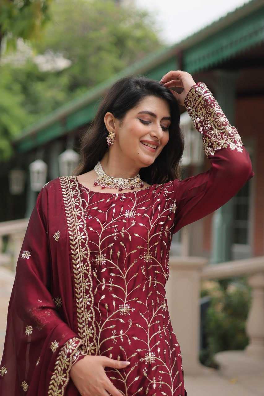 YNF RANGOLI SILK KESH215 1132 SUITS & DRESSES WHOLESALE EMBROIDERY LADIES SILK PALAZZO SUITS MANUFACTURE - Deevit International