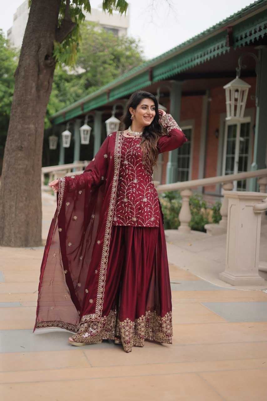 YNF RANGOLI SILK KESH215 1132 SUITS & DRESSES WHOLESALE EMBROIDERY LADIES SILK PALAZZO SUITS MANUFACTURE - Deevit International