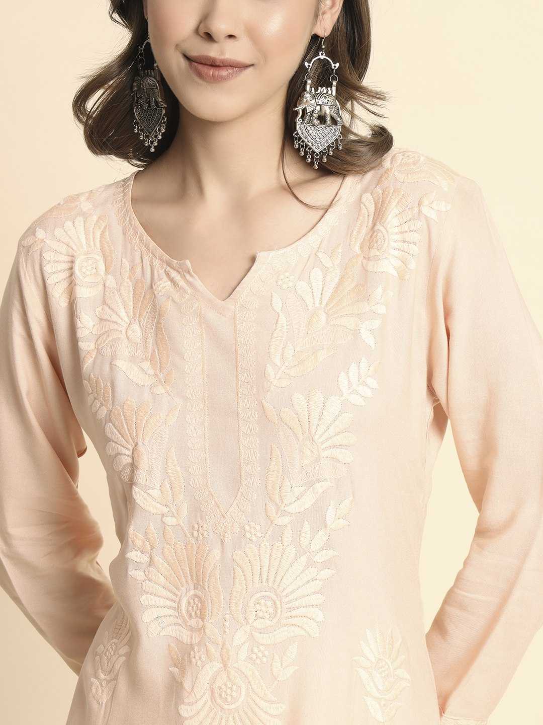 YNF RAYON RIN188 Adipurush KURTIS WHOLESALE LONG RAYON CHIKANKARI KURTIS MANUFACTURER - Deevit International