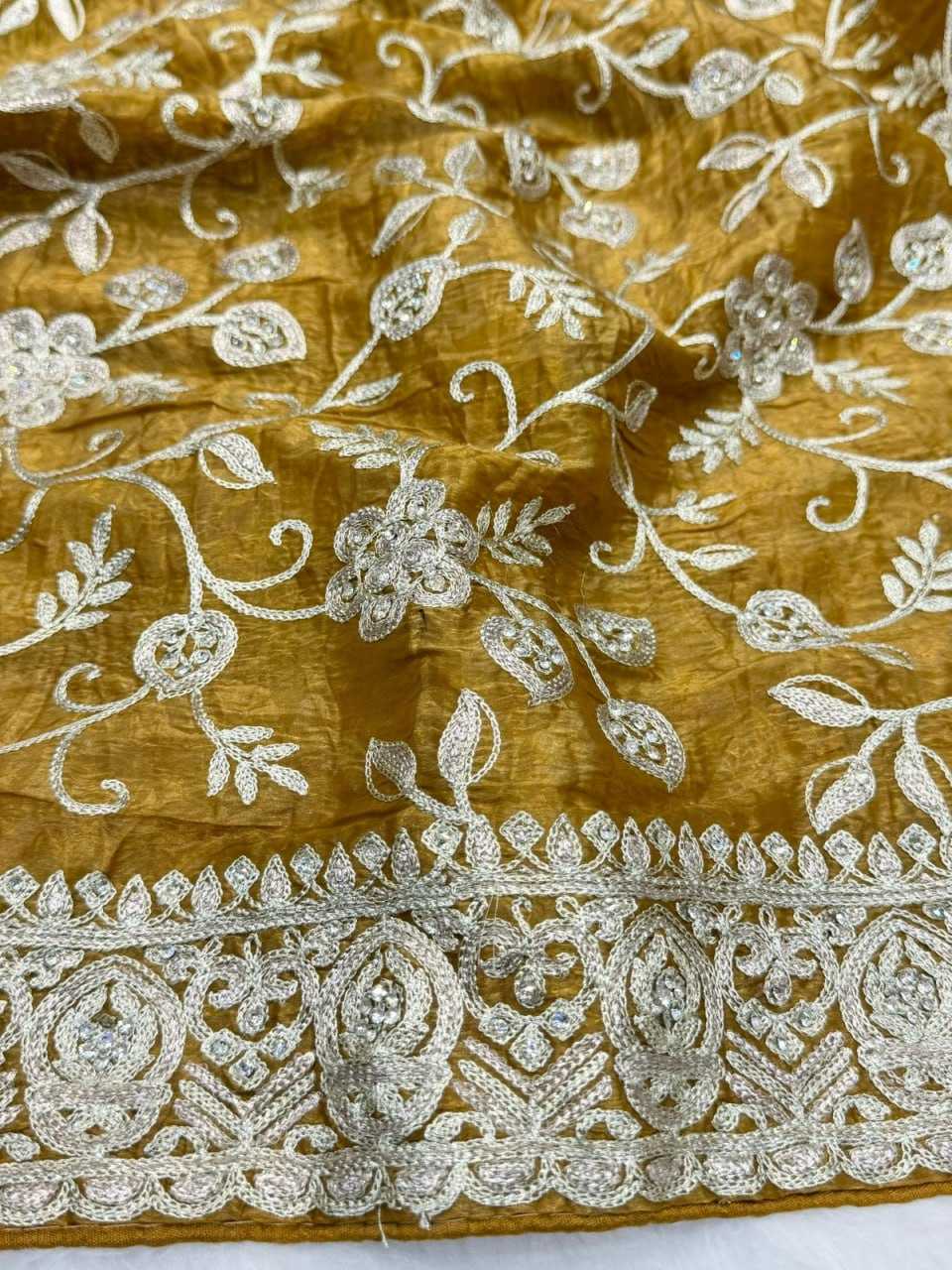 YNF SOFT GOLD CRUSH KESH114 8599 SAREES WHOLESALE DESIGNER EMBROIDERED STONE WORK SILK ZARI SAREES MANUFACTURER - Deevit International