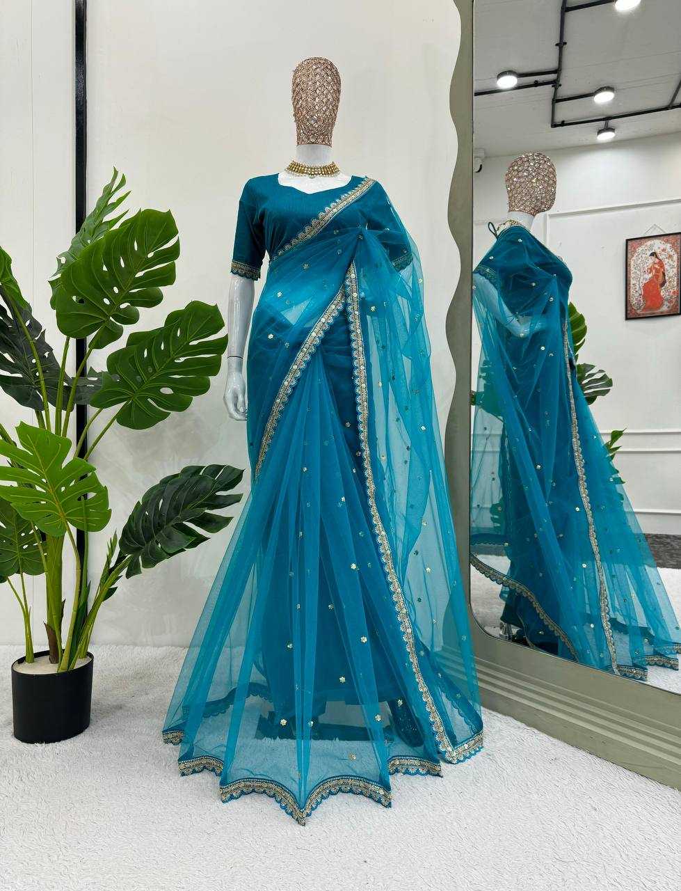 YNF SOFT NET RIN133 8087 SAREES WHOLESALE SEQUENCE CUT WORK PARTY WEAR NET SAREES MANUFACTURER - Deevit International