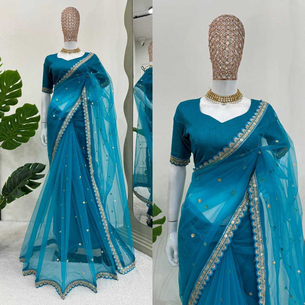 YNF SOFT NET RIN133 8087 SAREES WHOLESALE SEQUENCE CUT WORK PARTY WEAR NET SAREES MANUFACTURER - Deevit International