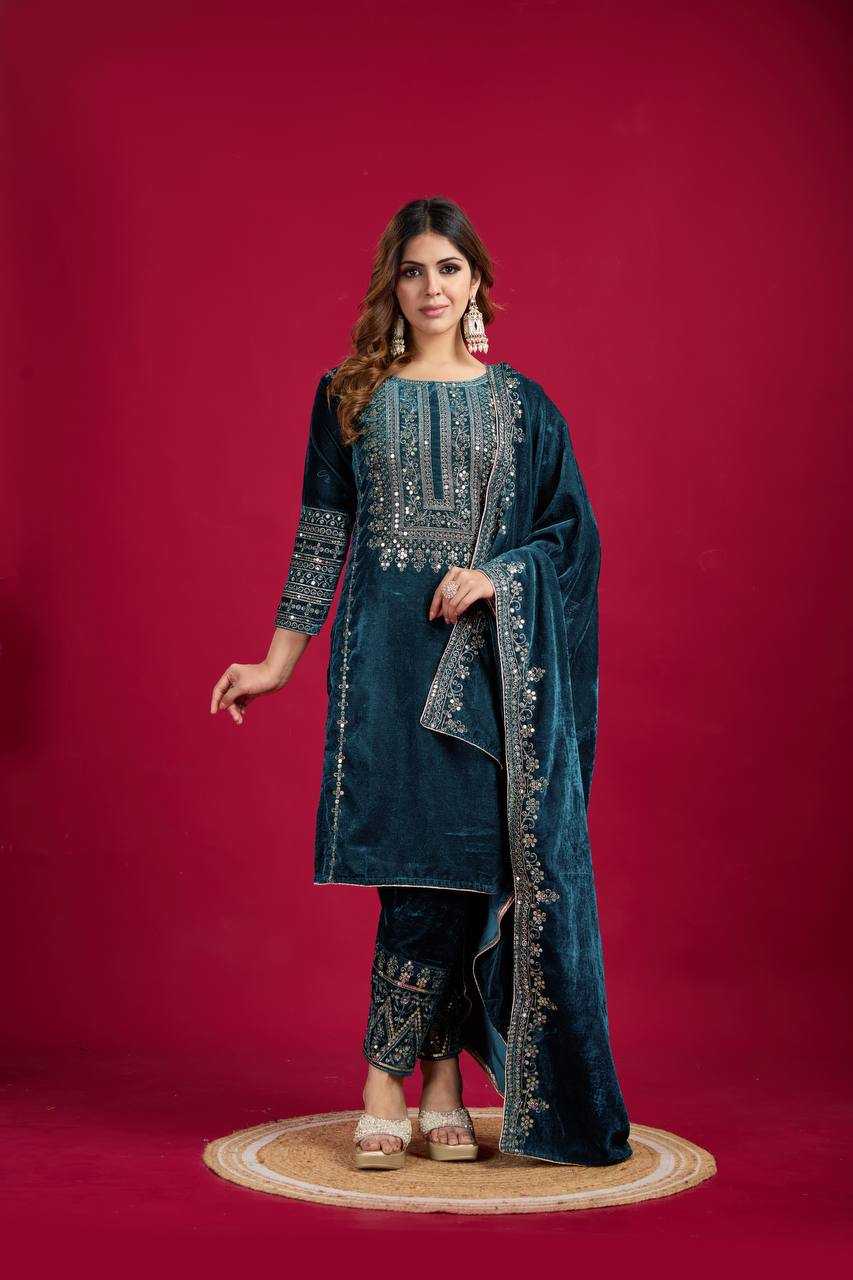 YNF VELVET KESH123 5017 SUITS & DRESSES WHOLESALE VELVET EMBROIDERY LONG KURTI BLACK SUITS MANUFACTURE  - Deevit International