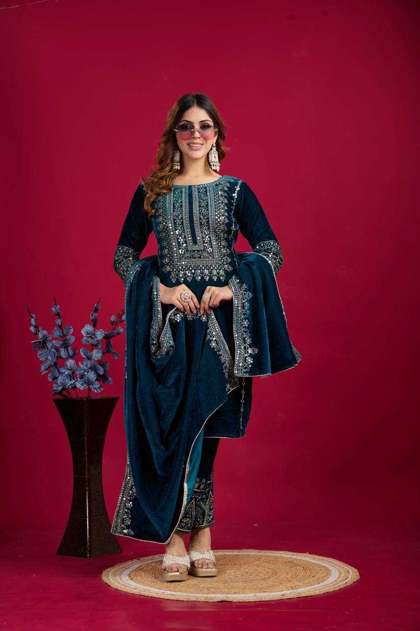 YNF VELVET KESH123 5017 SUITS & DRESSES WHOLESALE VELVET EMBROIDERY LONG KURTI BLACK SUITS MANUFACTURE  - Deevit International