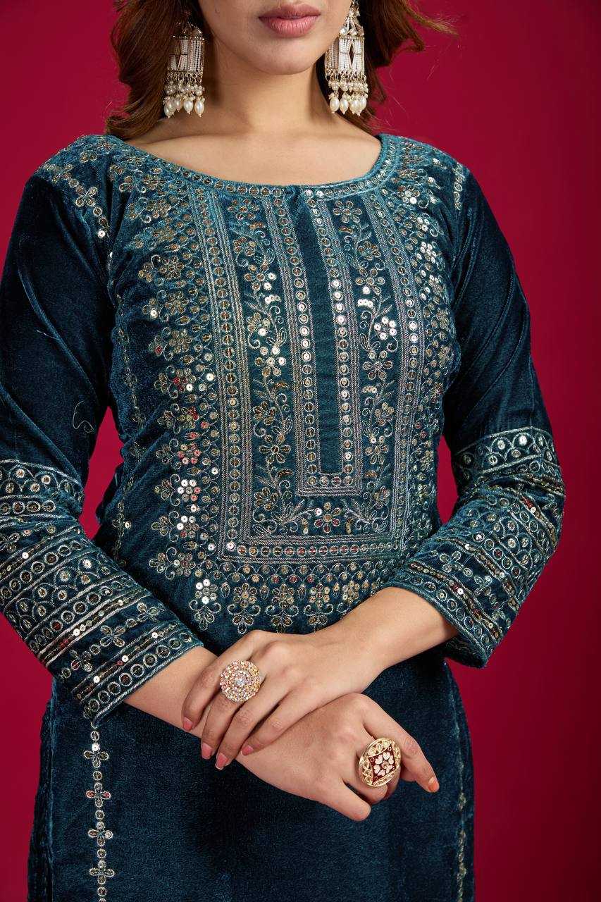 YNF VELVET KESH123 5017 SUITS & DRESSES WHOLESALE VELVET EMBROIDERY LONG KURTI BLACK SUITS MANUFACTURE  - Deevit International