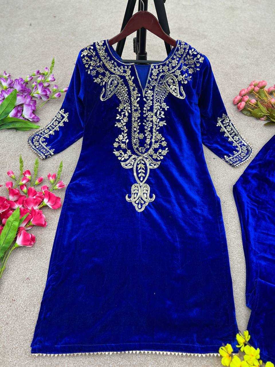 YNF VELVET KESH123 5104 SUITS & DRESSES WHOLESALE FESTIVE FANCY EMBROIDERED SILK FULL SLEEVE SUITS MANUFACTURER