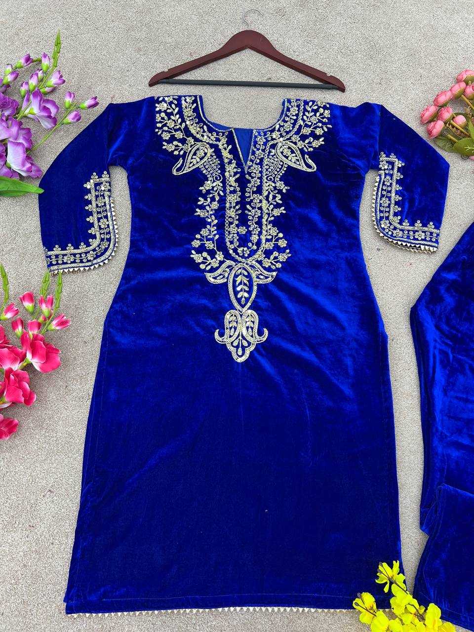 YNF VELVET KESH123 5104 SUITS & DRESSES WHOLESALE FESTIVE FANCY EMBROIDERED SILK FULL SLEEVE SUITS MANUFACTURER