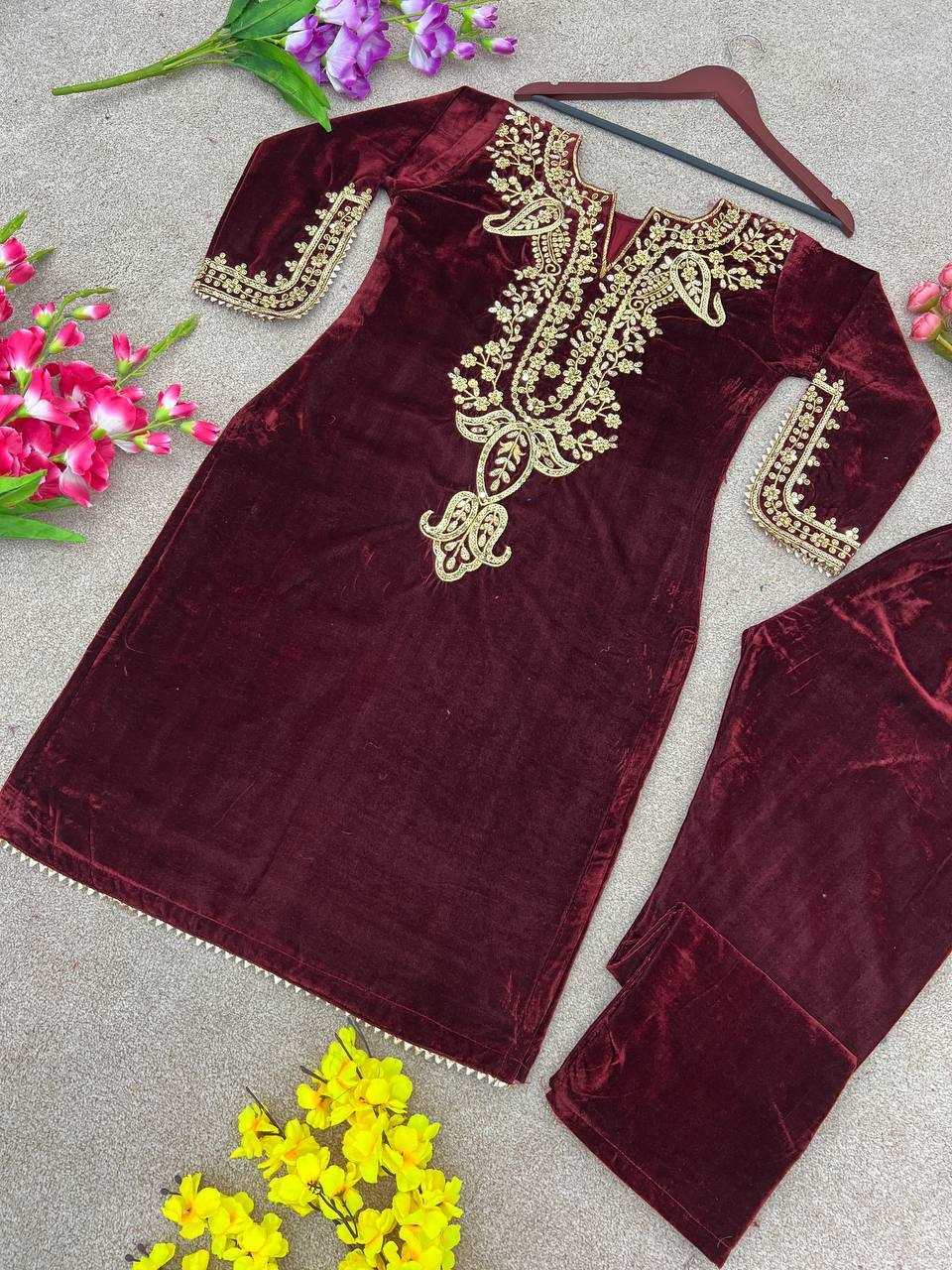 YNF VELVET KESH123 5104 SUITS & DRESSES WHOLESALE FESTIVE FANCY EMBROIDERED SILK FULL SLEEVE SUITS MANUFACTURER