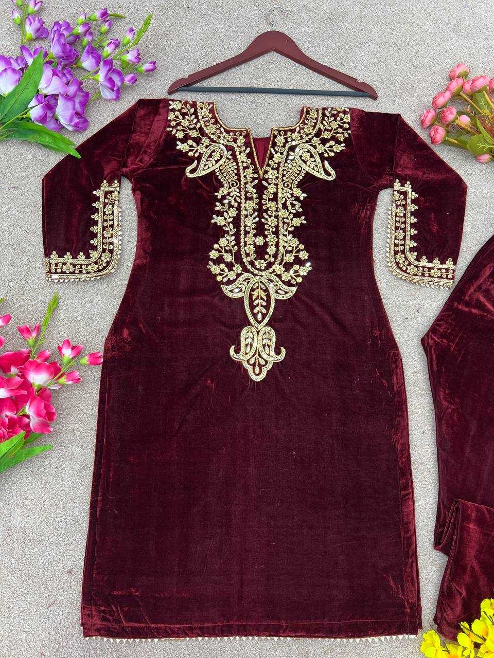 YNF VELVET KESH123 5104 SUITS & DRESSES WHOLESALE FESTIVE FANCY EMBROIDERED SILK FULL SLEEVE SUITS MANUFACTURER