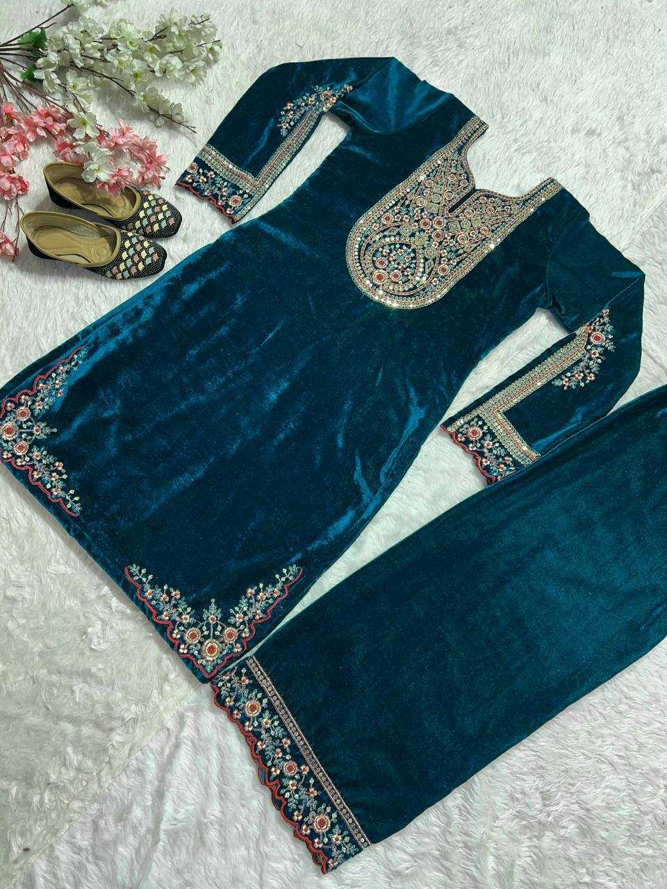 YNF VELVET KESH144 1229 KURTIS WHOLESALE PARTY WEAR KURTI WITH BOTTOM EMBROIDERED KURTIS MANUFACTURER