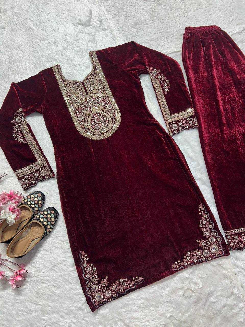 YNF VELVET KESH144 1229 KURTIS WHOLESALE PARTY WEAR KURTI WITH BOTTOM EMBROIDERED KURTIS MANUFACTURER