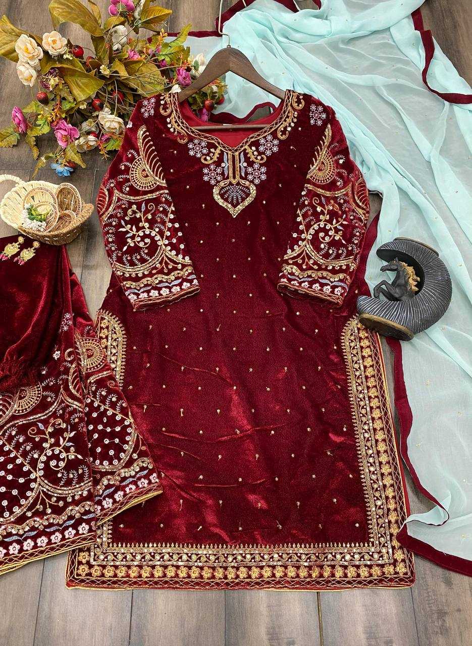 YNF VELVET RIN110 189 SUITS & DRESSES WHOLESALE VELVET EMBROIDERED PARTY WEAR PALAZZO SUITS MANUFACTURER