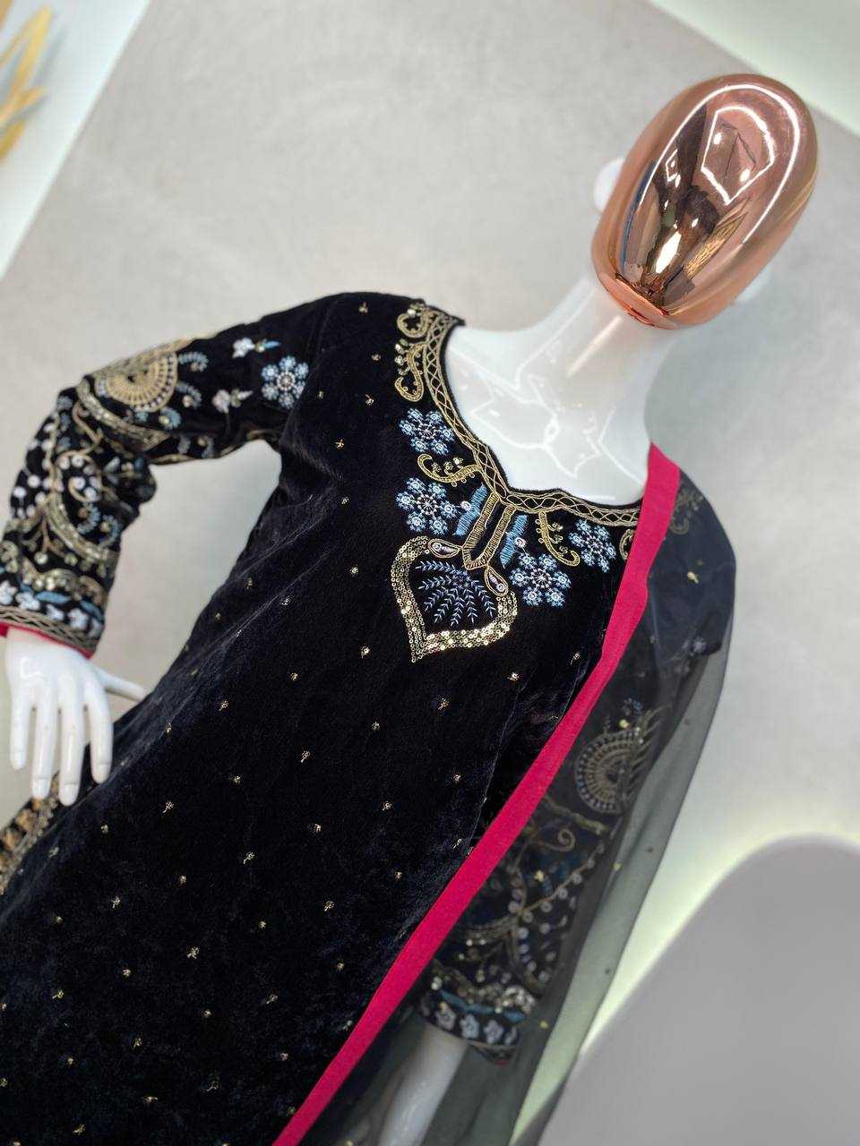 YNF VELVET RIN110 189 SUITS & DRESSES WHOLESALE VELVET EMBROIDERED PARTY WEAR PALAZZO SUITS MANUFACTURER