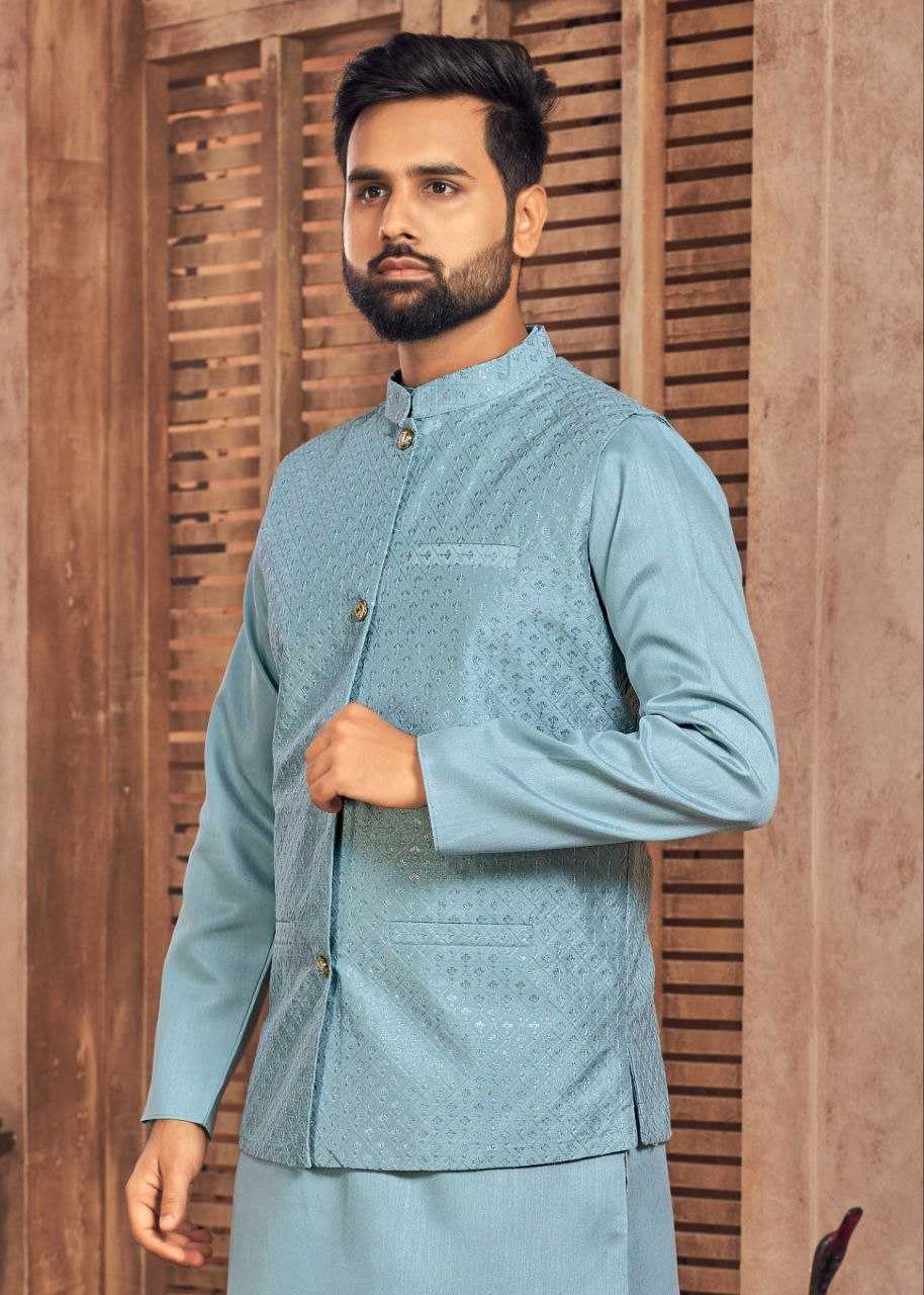 YNF BANGLORI SILK KESH246 MANYAVAR V-2 WHOLESALE MENS WEAR PATHANI SUIT SILK KURTA MANUFACTURER - Deevit International