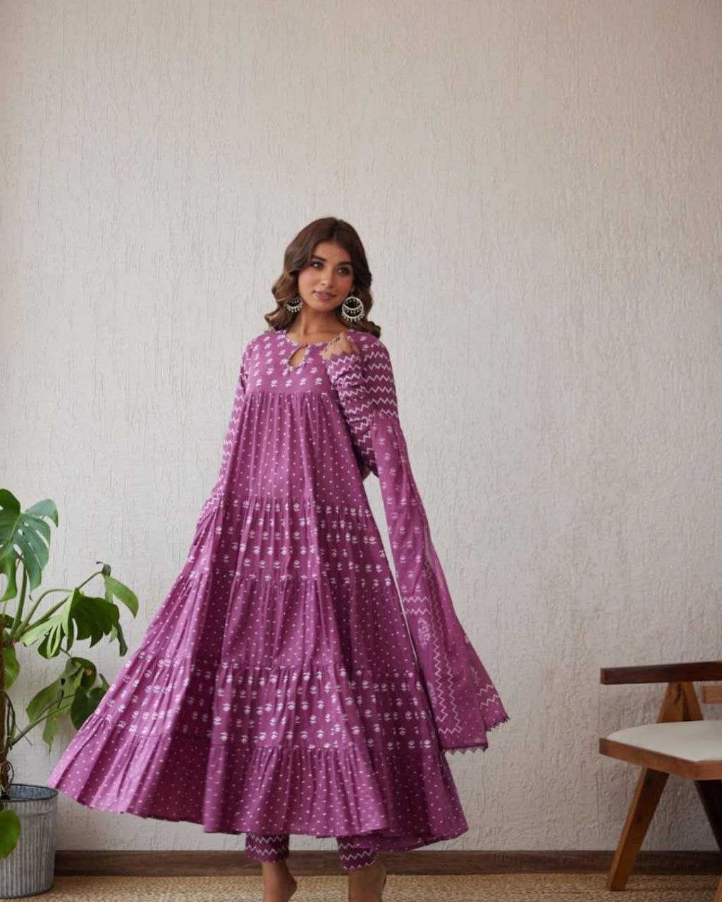 YNF BLUE KESH120 HAND KHATLI Work SUITS & DRESSES WHOLESALE PRINTED COTTON ANARKALI BLUE SUITS MANUFACTURE - Deevit International