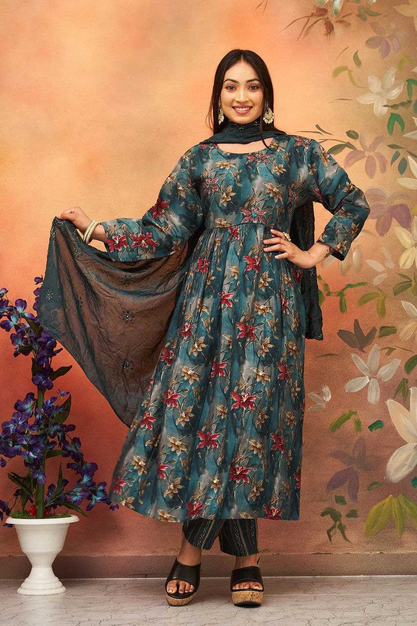 YNF CHANDER SILK KESH246 KANGANA SUITS & DRESSES WHOLESALE PRINTED ANARKALI CHANDERI SUITS MANUFACTURE - Deevit International