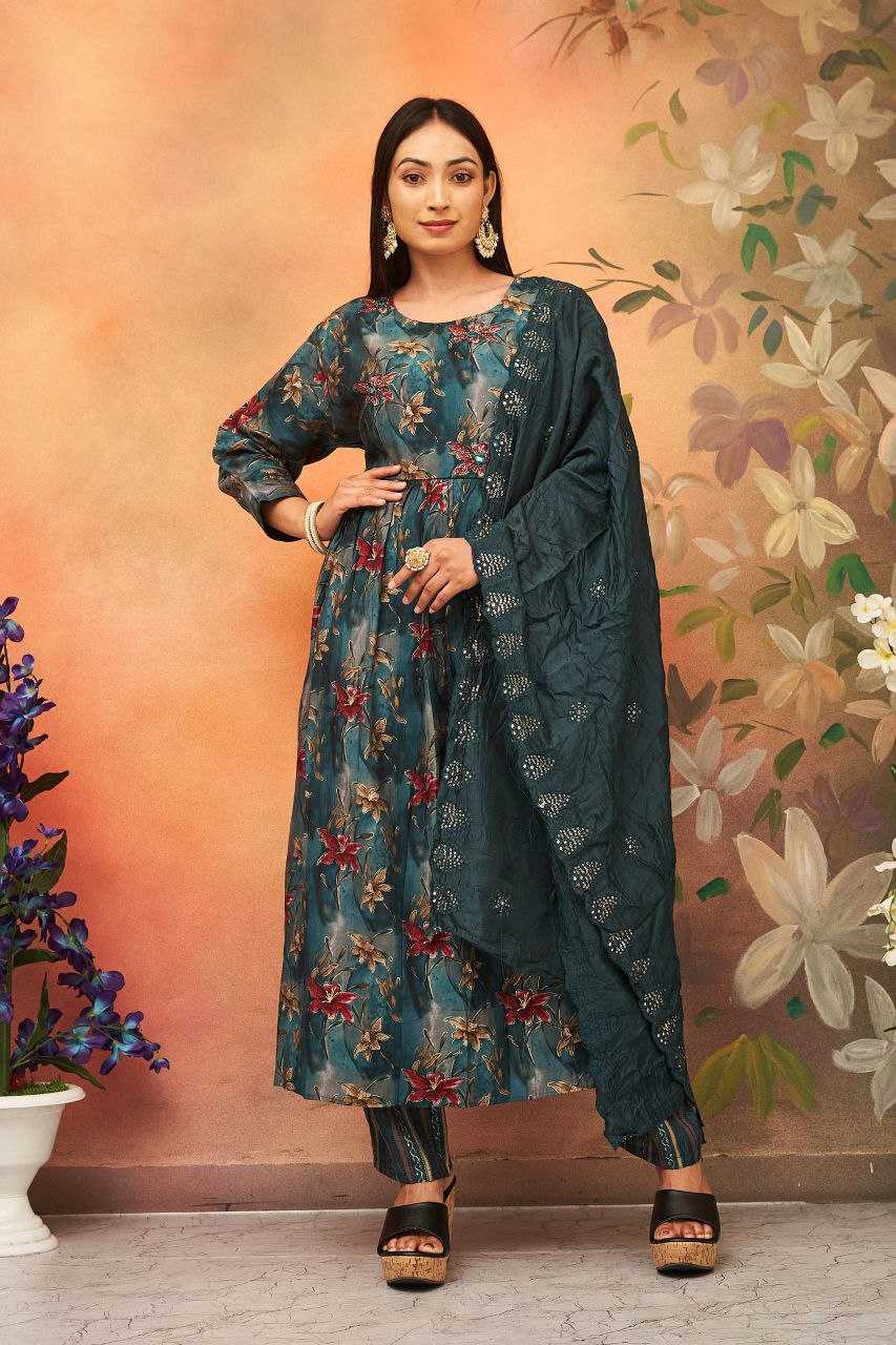 YNF CHANDER SILK KESH246 KANGANA SUITS & DRESSES WHOLESALE PRINTED ANARKALI CHANDERI SUITS MANUFACTURE - Deevit International