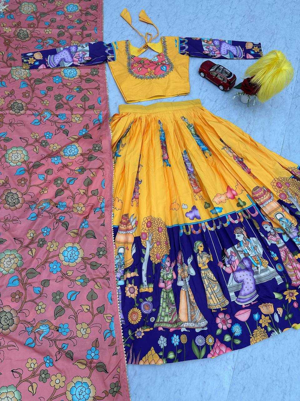 YNF CHENT CREPE KESH119 462 LEHENGAS WHOLESALE KALAMAKRI TRADITIONAL PRINTED LEHENGAS MANUFACTURER - Deevit International