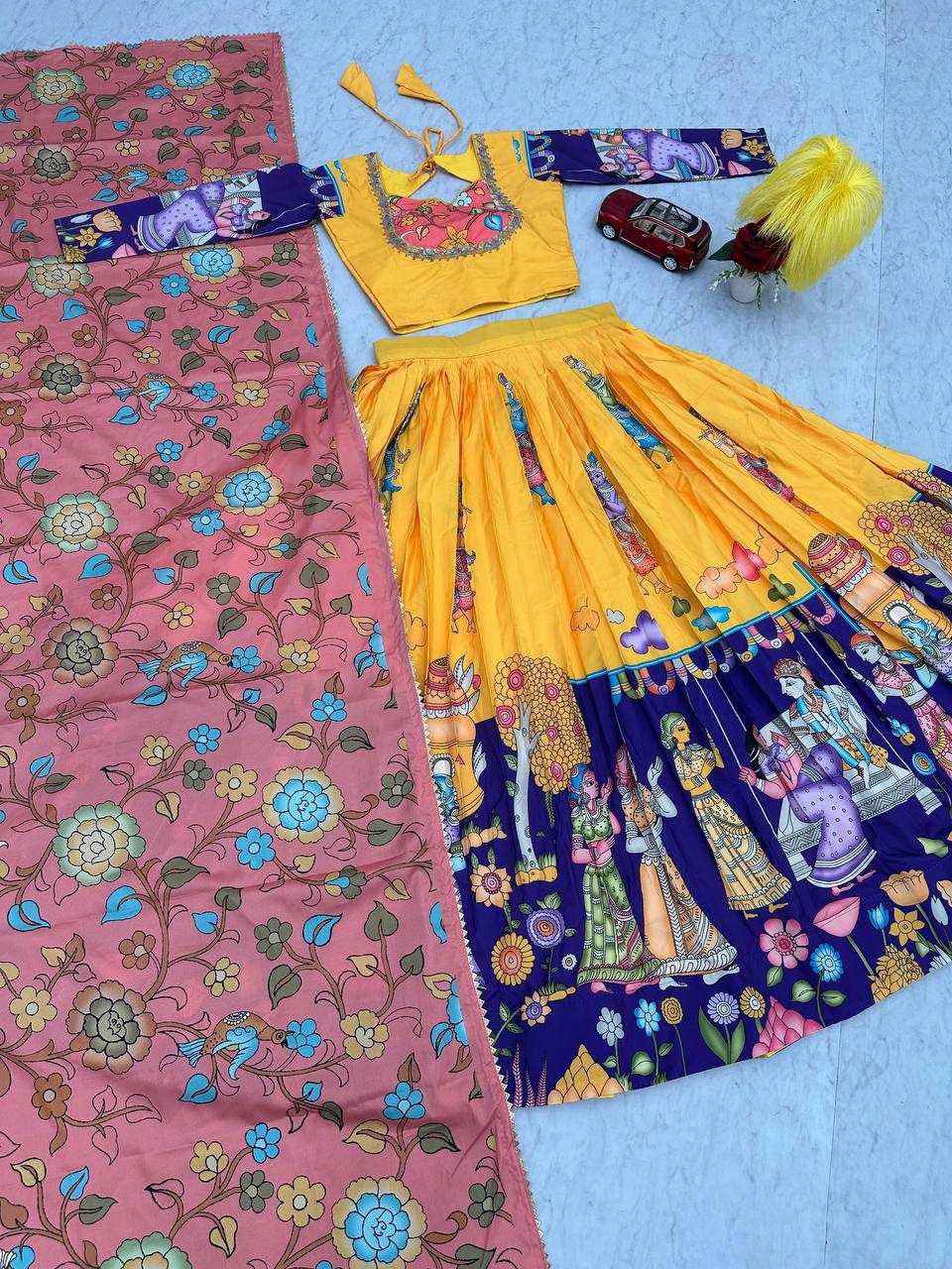 YNF CHENT CREPE KESH119 462 LEHENGAS WHOLESALE KALAMAKRI TRADITIONAL PRINTED LEHENGAS MANUFACTURER - Deevit International