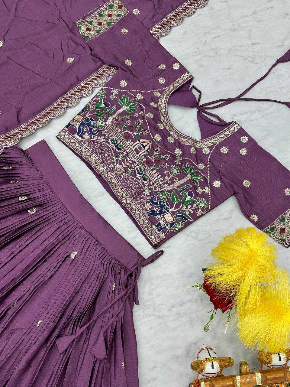 YNF CHINON KESH127 064 LEHENGAS WHOLESALE WEDDING EMBROIDERED SEQUINS PURPLE LEHENGAS MANUFACTURER - Deevit International