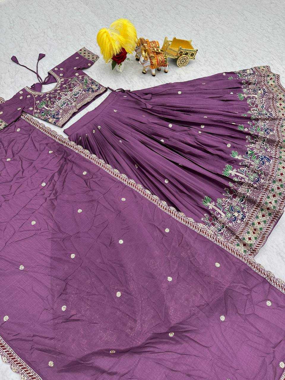 YNF CHINON KESH127 064 LEHENGAS WHOLESALE WEDDING EMBROIDERED SEQUINS PURPLE LEHENGAS MANUFACTURER - Deevit International