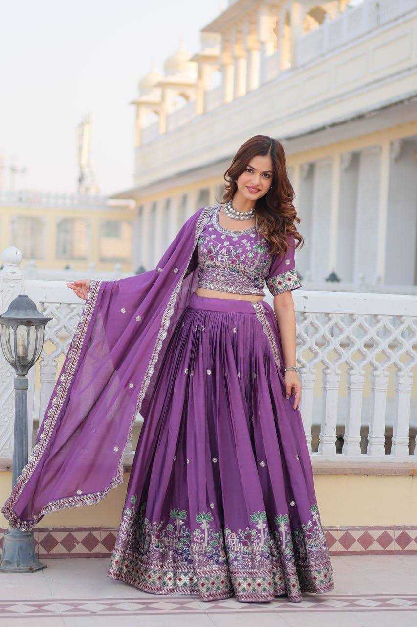 YNF CHINON KESH127 064 LEHENGAS WHOLESALE WEDDING EMBROIDERED SEQUINS PURPLE LEHENGAS MANUFACTURER - Deevit International