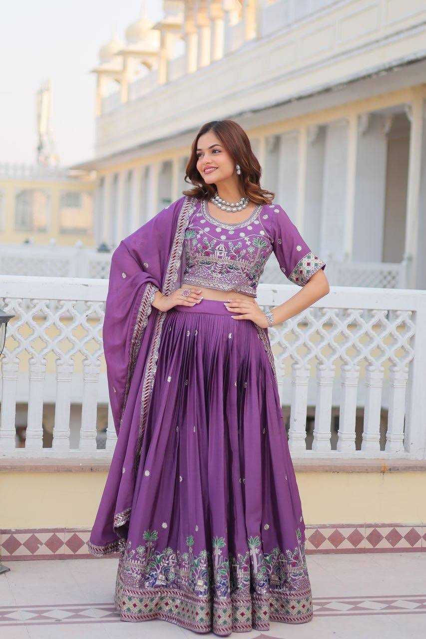 YNF CHINON KESH127 064 LEHENGAS WHOLESALE WEDDING EMBROIDERED SEQUINS PURPLE LEHENGAS MANUFACTURER - Deevit International