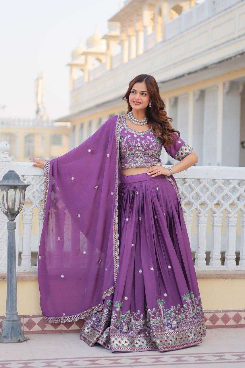 YNF CHINON KESH127 064 LEHENGAS WHOLESALE WEDDING EMBROIDERED SEQUINS PURPLE LEHENGAS MANUFACTURER - Deevit International