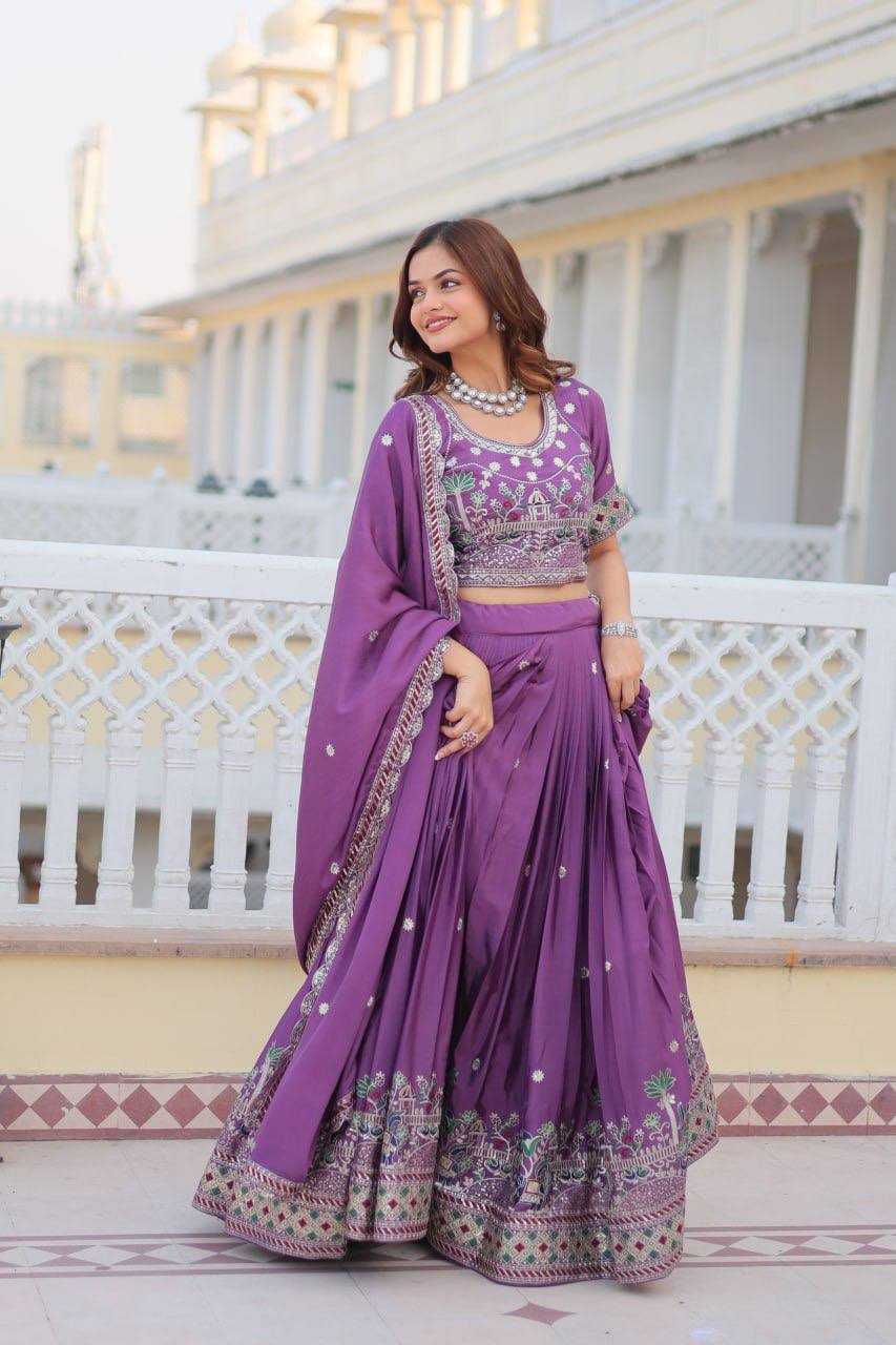 YNF CHINON KESH127 064 LEHENGAS WHOLESALE WEDDING EMBROIDERED SEQUINS PURPLE LEHENGAS MANUFACTURER - Deevit International