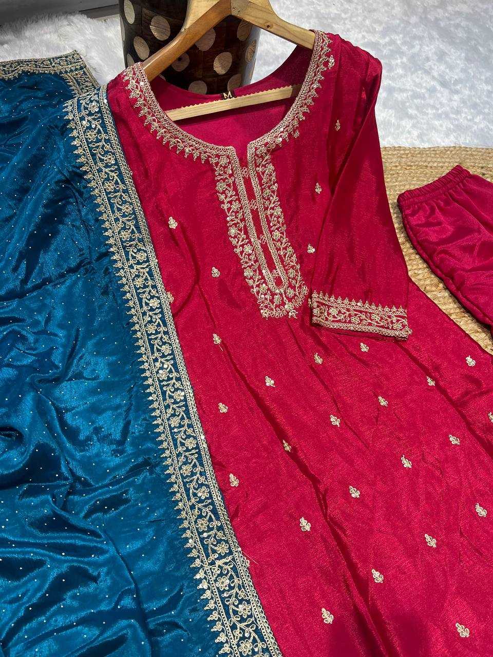 YNF CHINON KESH164 G76 SUITS & DRESSES WHOLESALE EMBROIDERED PARTY WEAR SILK LONG KURTI RED SUITS MANUFACTURE - Deevit International