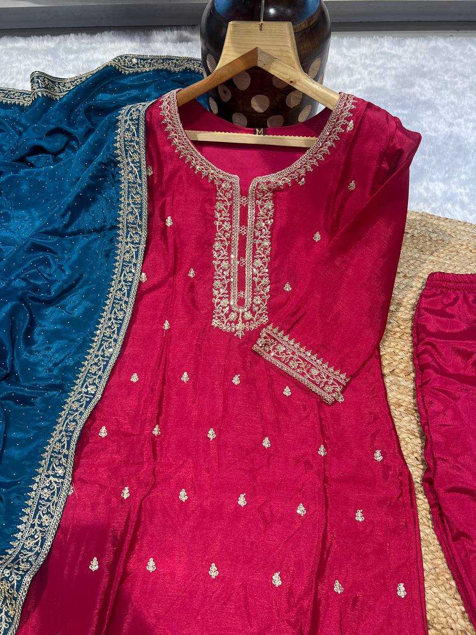 YNF CHINON KESH164 G76 SUITS & DRESSES WHOLESALE EMBROIDERED PARTY WEAR SILK LONG KURTI RED SUITS MANUFACTURE - Deevit International