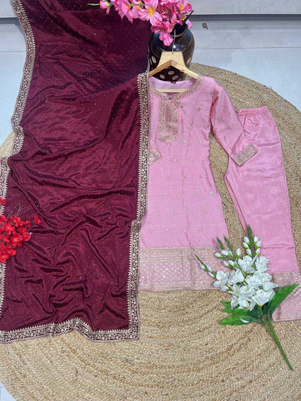 YNF CHINON KESH164 G76 SUITS & DRESSES WHOLESALE EMBROIDERED PARTY WEAR SILK LONG KURTI RED SUITS MANUFACTURE - Deevit International