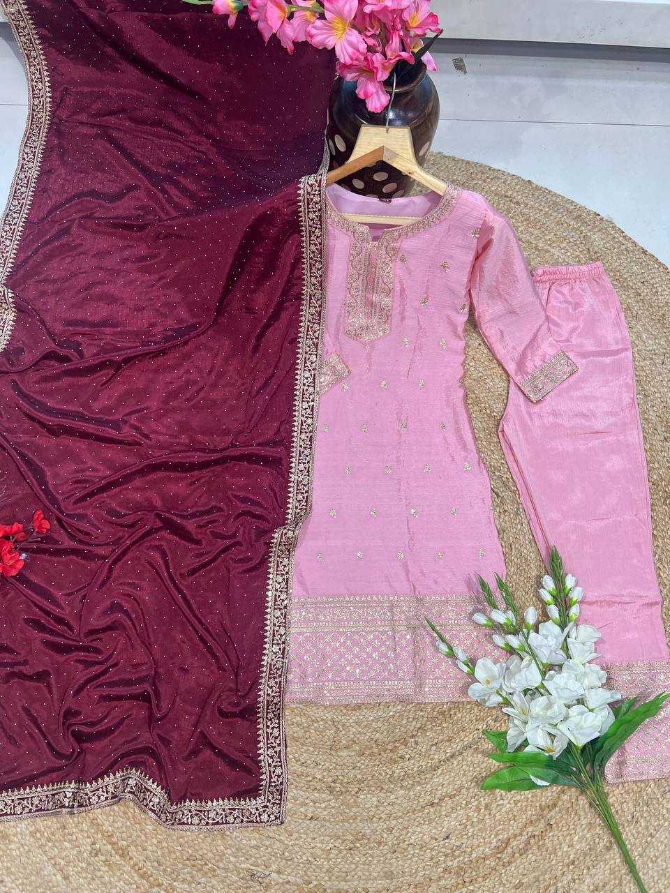 YNF CHINON KESH164 G76 SUITS & DRESSES WHOLESALE EMBROIDERED PARTY WEAR SILK LONG KURTI RED SUITS MANUFACTURE - Deevit International