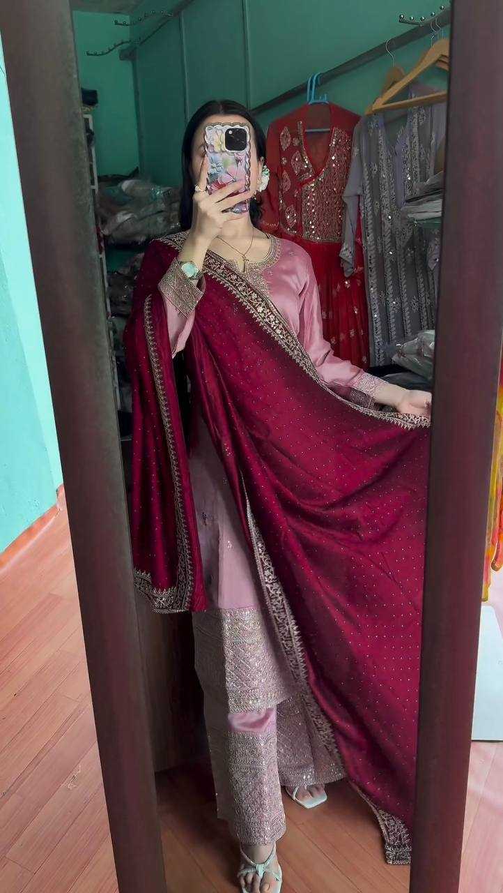 YNF CHINON KESH164 G76 SUITS & DRESSES WHOLESALE EMBROIDERED PARTY WEAR SILK LONG KURTI RED SUITS MANUFACTURE - Deevit International