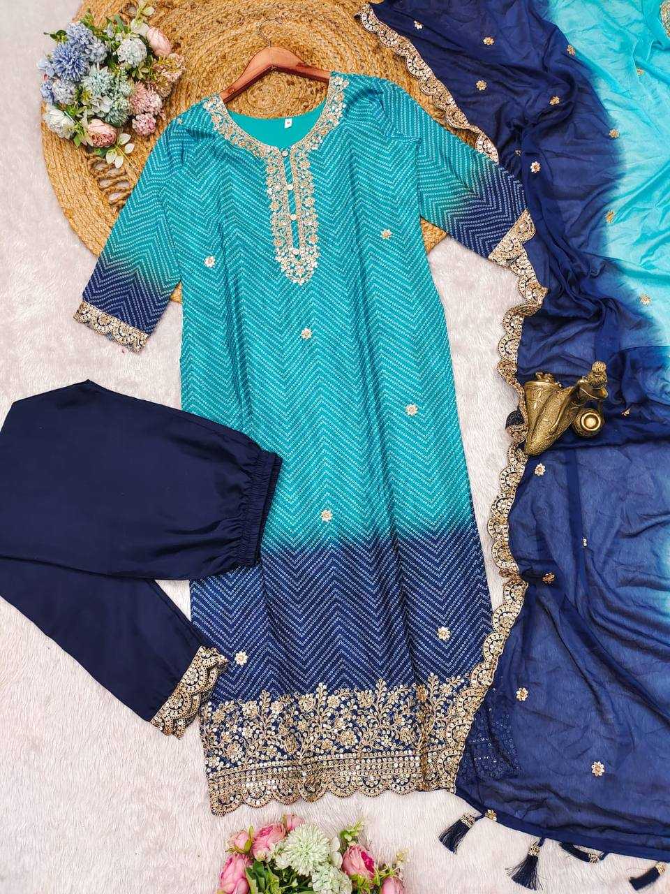 YNF CHINON KESH211 LDY112 SUITS & DRESSES WHOLESALE EMBROPIDERY PRINTED BANDHANI WEDDING SUITS MANUFACTURE - Deevit International